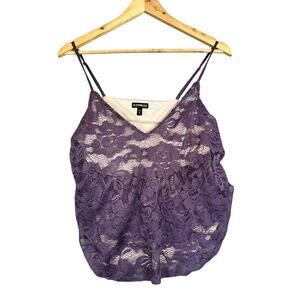 Express Tiered Lace Babydoll Cami Small Crop Purple Coquette Delicate Fairy Y2K